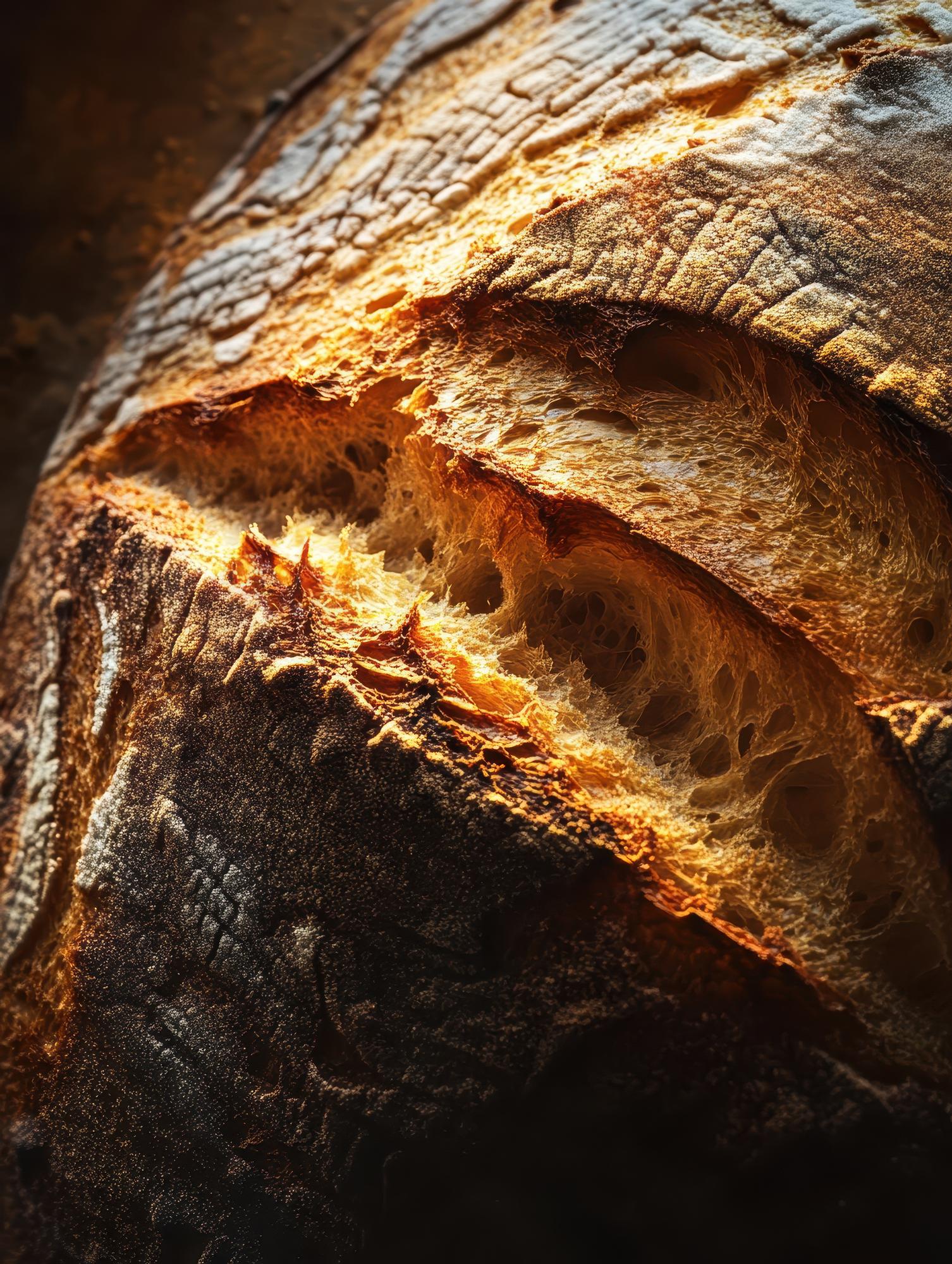Macro of charred crust on a sourdough loaf